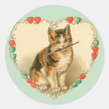 Calico Kitten in Heart Round Sticker