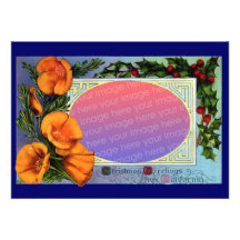 California Poppy Vintage Christmas Frame Sepia Announcement