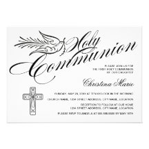 Calligraphy Dove and Cross First Holy Communion Custom Announcement