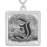 Calligraphy Letter I or J Necklace
