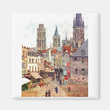 Camille Pissarro - 1898 Grocery Rue Rouen Oil Refrigerator Magnets