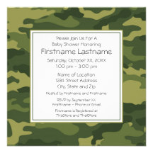 Camo Baby Shower or Party Personalised Announcements
