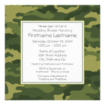 Camo Wedding Shower or Party Personalised Invitation
