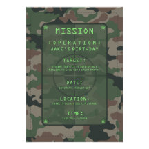 Camouflage Party Theme Custom Invitations
