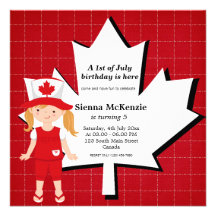 Canadian birthday girl custom invitations