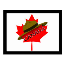 Canadian Mountie Hat on Red Maple Leaf Post Cards