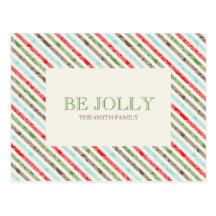 Candy Cane Stripe And Damask  Holiday Postcards