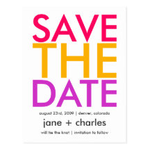 Candy Colours Pink, Orange & Purple Save the Date Post Cards