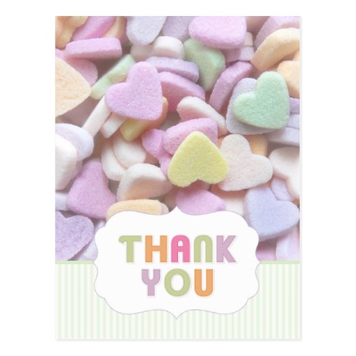 Candy Hearts Thank You Postcard Zazzle