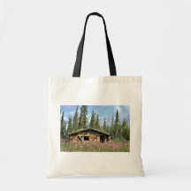 Canyon Village log cabin Canvas Bags