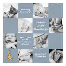 Captivating 8 Blue - Photo Birth Announcement