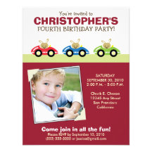 Car Trio Boy's Maroon Birthday Party Invitation