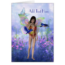 Card Fantasy Art Blue Fairy Girl And Bluebirds