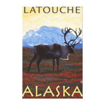 Caribou Scene - Latouche, Alaska Stretched Canvas Print