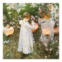 Carnation, Lily, Lily, Rose, Sargent Victorian Art Personalized Announcements
