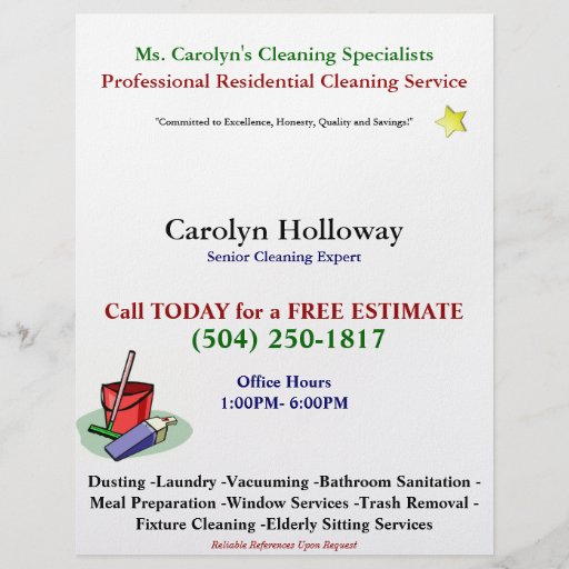 Carolyn Holloway Sample Flyer-Cleaning Services