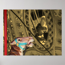 Carousel Horse In Mirror Sepia Poster Print
