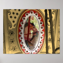 Carousel Horses In Mirror Sepia Poster Print