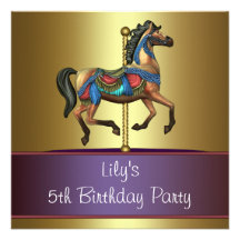 Carousel Pony Girls 5th Birthday Party Custom Invitations