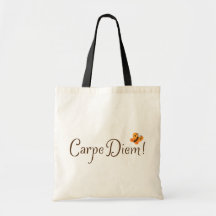 Carpe Diem! quote tote bag with orange butterfly