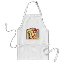 carpenter carving with chisel aprons