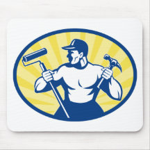 carpenter painter with paint roller and hammer mouse pad