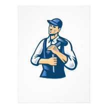 Carpenter Wearing With Hammer And Chisel Retro Personalized Announcement