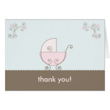 Carriage Baby Shower Thank You - Pink Card