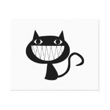 Cartoon Black Cat Smiling Canvas Print