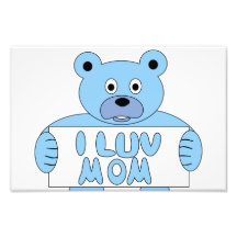 Cartoon Blue Bear I Luv Mom (I Love Mom) Photographic Print