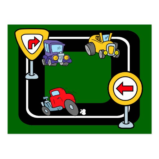 Cartoon Cars on a Race Track Postcard | Zazzle