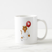 Cartoon Cat Nurse with Balloon Coffee Mugs