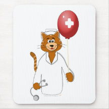 Cartoon Cat Nurse with Balloon Mouse Mat