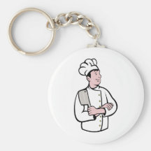 cartoon Chef cook holding meat cleaver knife Key Chain