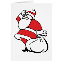 Cartoon Christmas, Jolly Santa Claus, Sack of Toys Greeting Cards