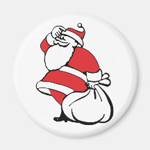 Cartoon Christmas, Jolly Santa Claus, Sack of Toys Fridge Magnet