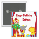 Cartoon Circus Clown and Animals Birthday Button