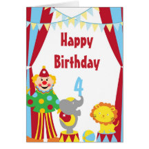 Cartoon Circus Clown and Animals Birthday Card