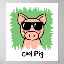 Cartoon Clip Art Cool Pig with Sunglasses Print
