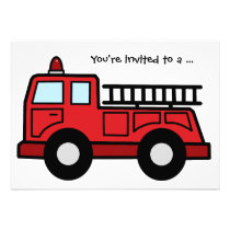 Cartoon Clip Art Firetruck Boy Birthday Party invitations