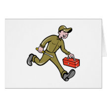 Cartoon Electrician mechanic toolbox screwdriver Greeting Cards