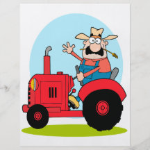cartoon farmer riding a red tractor flyers