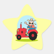 cartoon farmer riding a red tractor sticker