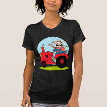 cartoon farmer riding a red tractor tee shirts
