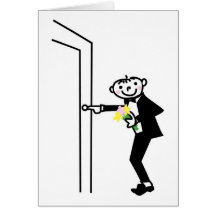 Cartoon Groom Rings Doorbell Card