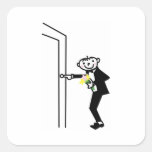 Cartoon Groom Rings Doorbell Square Sticker