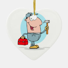 cartoon handyman construction worker character christmas ornaments