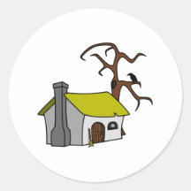 Cartoon Haunted House Round Stickers