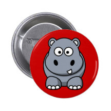 Cartoon Hippo Pinback Button