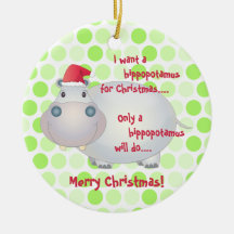 Cartoon Hippopotamus Christmas Ornament